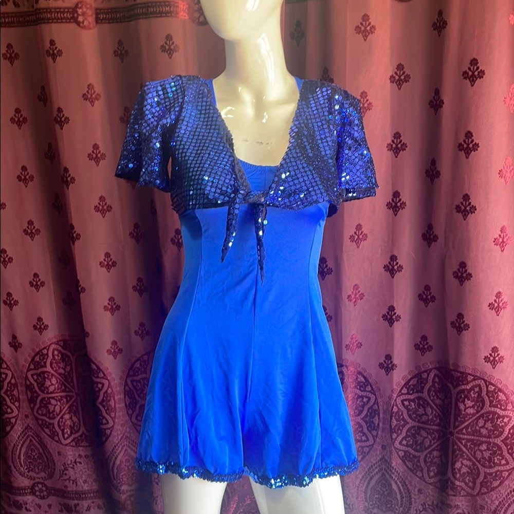 Blue Sequin Dance Romper Curtain Call Costume Size Medium